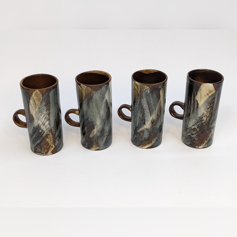 Vintage Stoneware Drip Glaze Pottery Espresso/Coffee Cup/Mug Set Caffe D…
